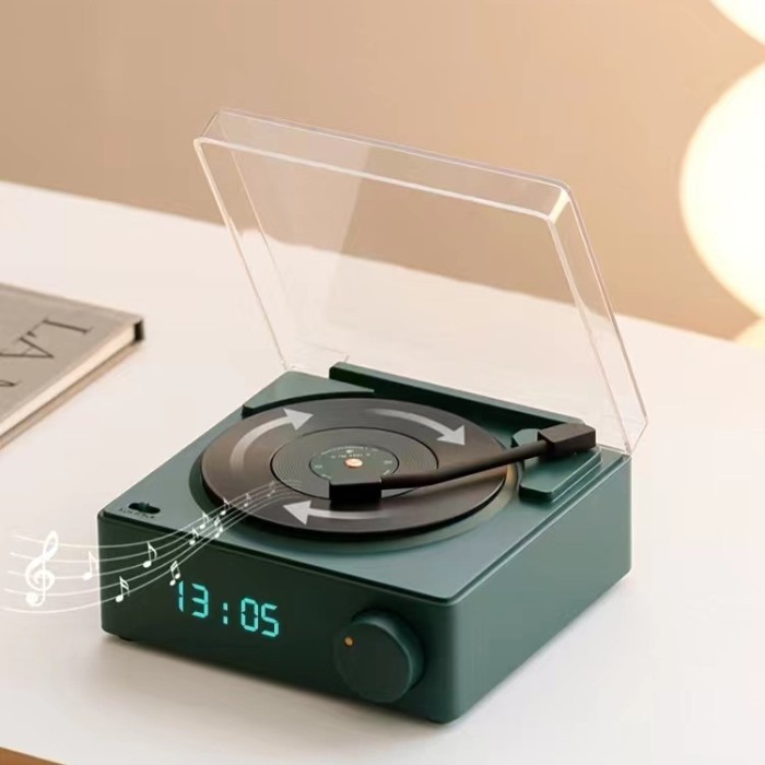 Merli Terlaris Round-X11 Atomic Speaker Bluetooth Jam Alarm Speaker Retro Bentuk Vinyl Record Player