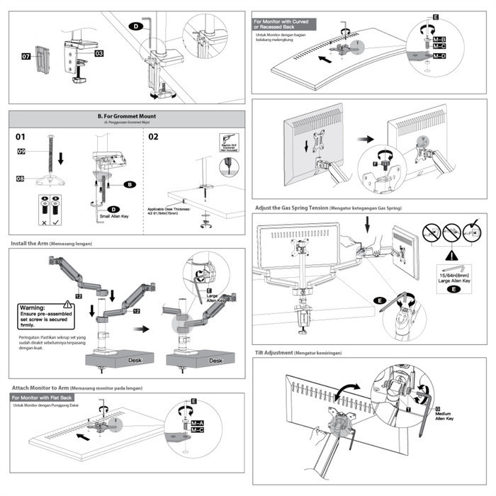 Lin Oximus P200E Dual Monitor Tv Lcd Braket P200-E Gas Spring Arm Bracket