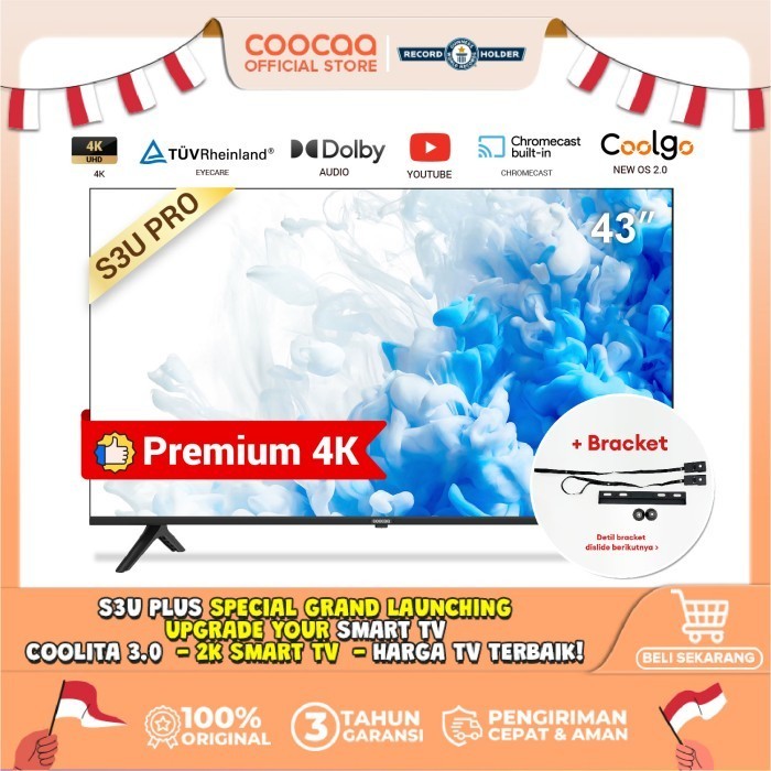 Lin [+Bracket]Coocaa 43 Inch Smart Tv-4K Uhd-Dolby Audio (Coocaa 43S3Upro)