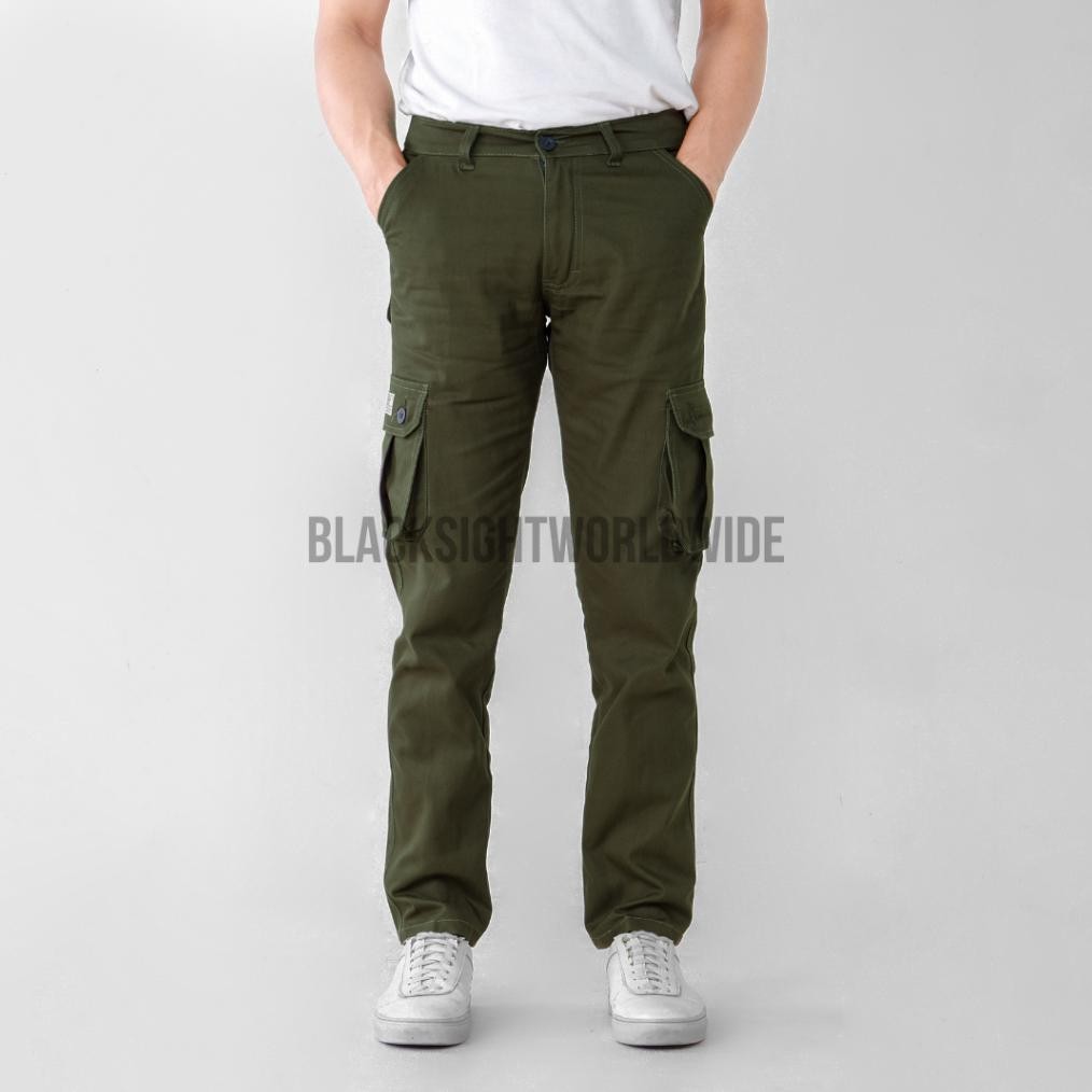 Celana Cardinal Panjang Pria Cargo Pria Hijau Army Kanvas Slim Fit Long Kargo Pdl Distro Biize