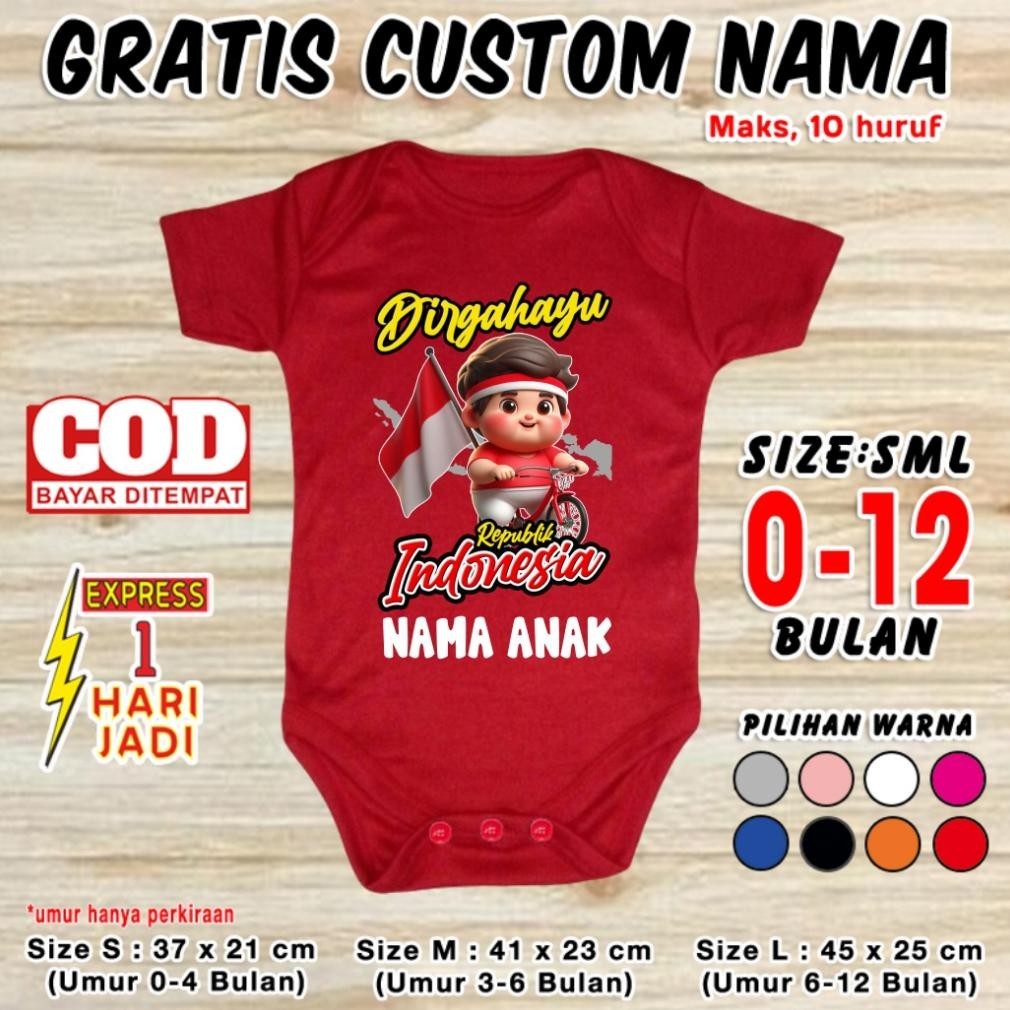 DISKON BESAR Baju Bayi INDONESIA HUT RI GRATIS CUSTOM NAMA Jumper 17 Agustusan Pakaian Dirgahayu Mer