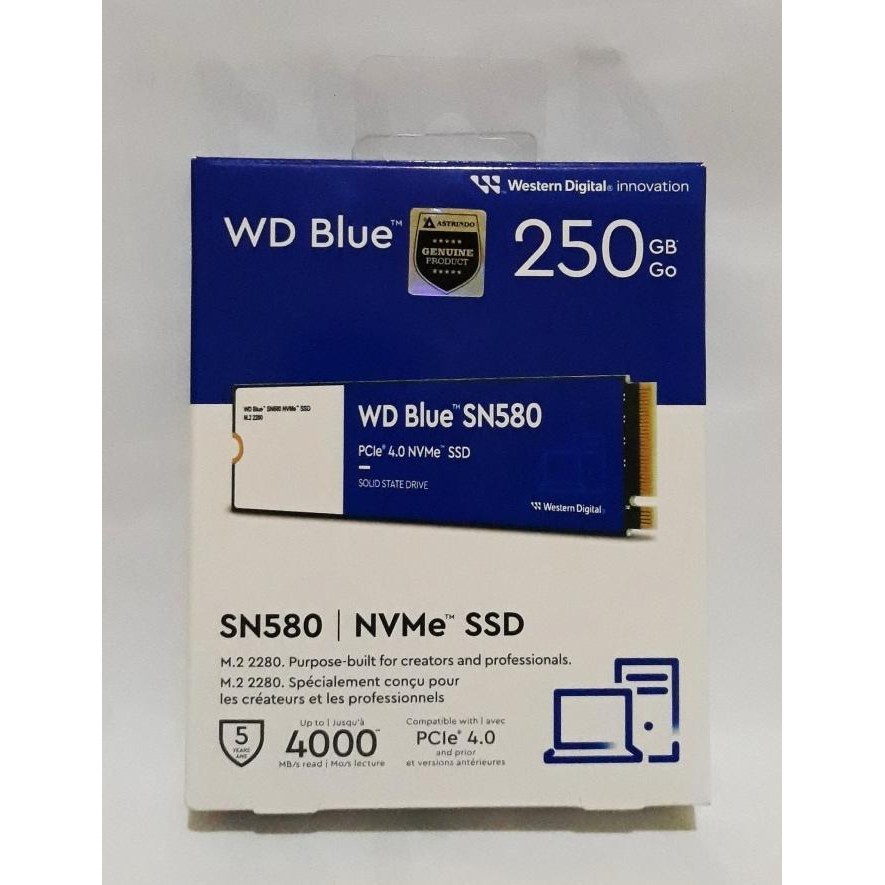SSD WD  BLUE SN580 250GB - M.2 NVME 2280 PCIE GEN 4X4 UP TO 4000MB/S 2807T