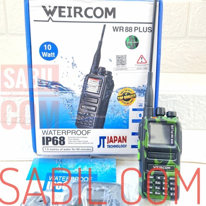 {SyaneShop} HT WEIRCOM WR88 PLUS 10 WATT DUALBAND WATERPROOF WEIRCOM WR 88 PLUS - Army Murah