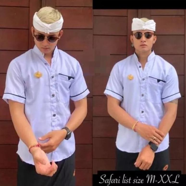 Super Seller Safari List Hitam/Baju Adat/Kemeja Cowok/Semi Safari Bali/Atasan Cowok Ez23