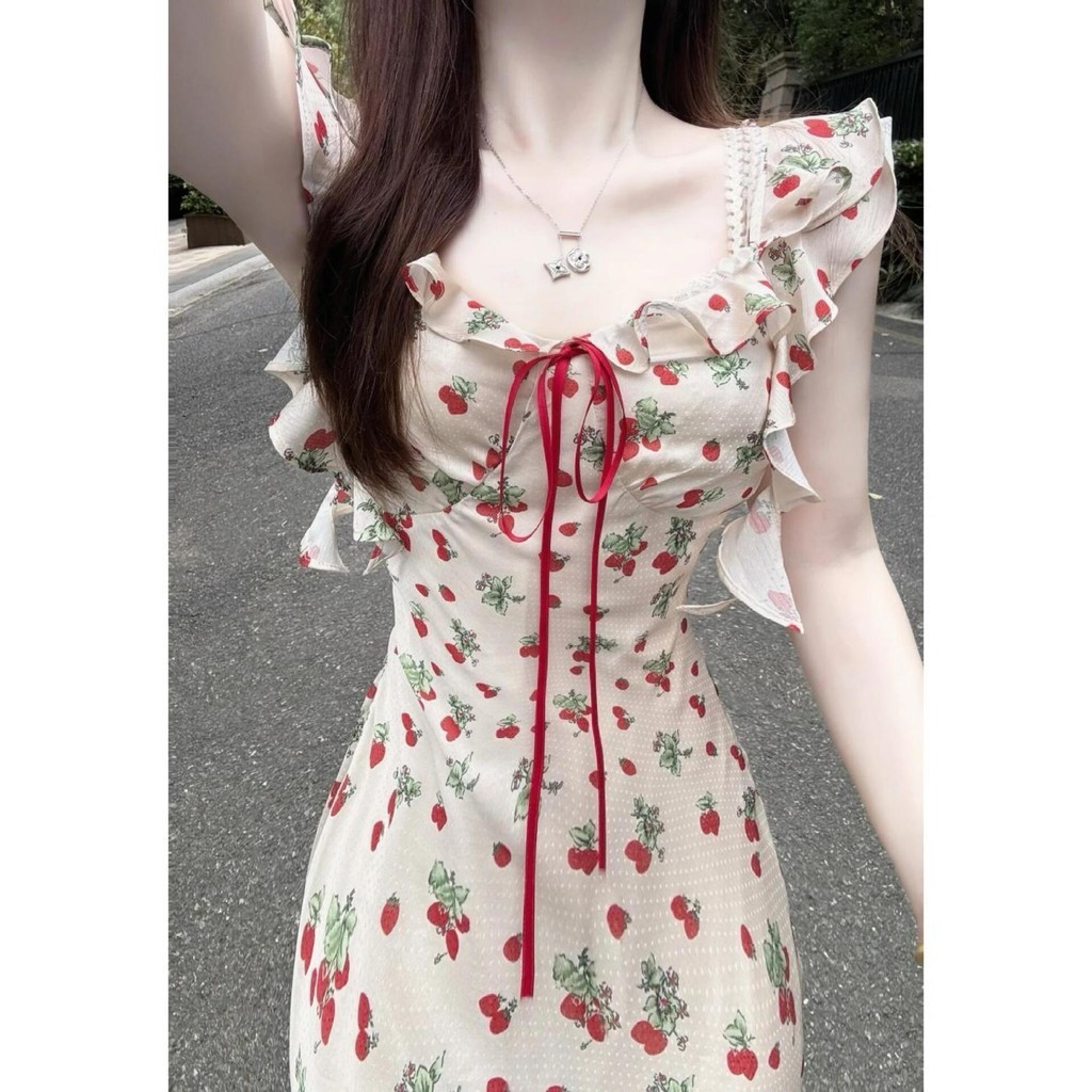 <Crunchy brulee> dress Rok panjang ramping gaya lembut gaun bunga komuter temperamen baru untuk wani