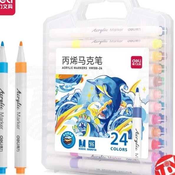 Spidol Deli Permanent Acrylic Marker Set 24 Colors