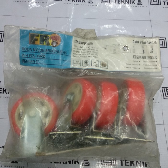 RODA NILON MERAH 4" RODA TROLI NYLON 4 INCH 1 SET (2 MATI 2 HIDUP)