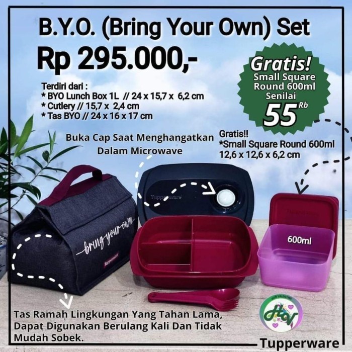 Tupperware BYO lunch box set tempat bekal makan