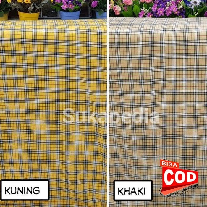 Terlaris Kain Kotak Seragam 7 Kuning Dan Khaki (Lebar 115Cm)Harga Per 0,5M Jaminan Mutu