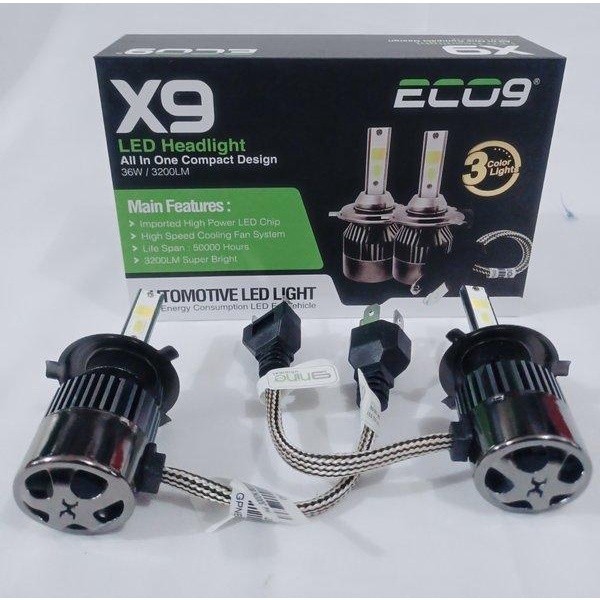 Terlaris Lampu Led Mobil Foglamp X9 Eco9H11 H4 H7 Luminos 3 Warna Super Terang