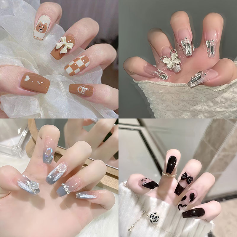 24pcs Kuku Palsu Nail Art Nail Art Kuku Palsu Kuku Palsu Nail Art + Lem Kuku Palsu Pengantin Nail Pr