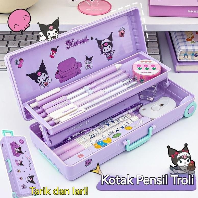 

jk-54 CODKotak Alat Tulis Berbentuk Kotak Troli Lucu dengan Stiker Sanrio Lapisan Ganda Kotak Pensil Plastik Kapasitas Besar Hadiah Alat Tulis Siswa Premium