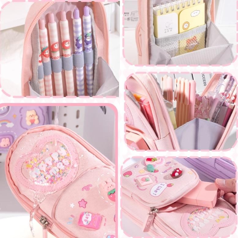 

PJJ-1621 Gaya baruTempat pensil kotak 3D Anak perempuan Lucu Besar/ Kotak pensil kanvas 6 ruang/Kotak pensil anak sekolah/Tempat pensil kapasitas besar stroberi/ceri/es krim Viral