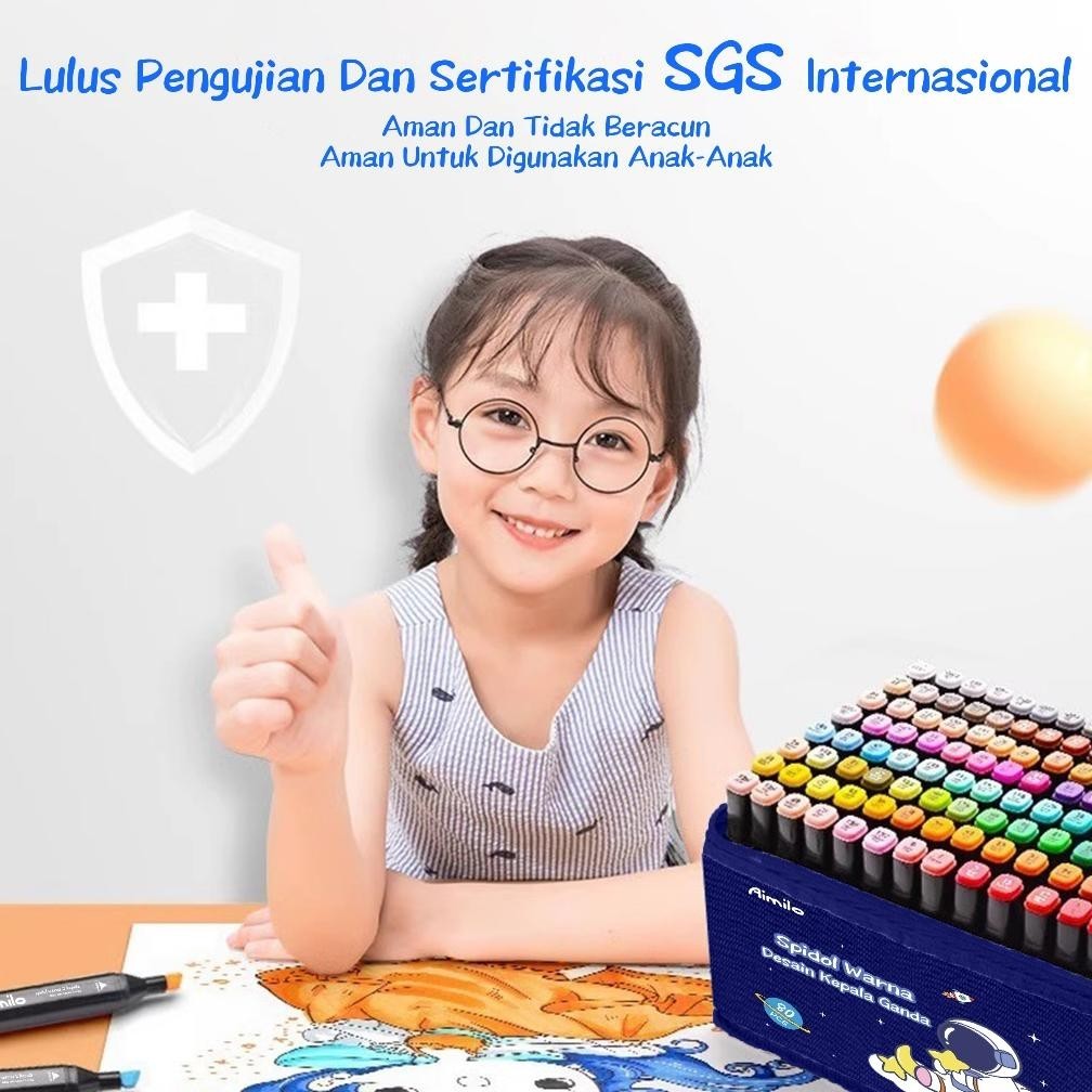 

asd-86 [READY] Aimilo Spidol Warna Warni 1 Set kemasan kartun Sketch Marker 2 Tip Marker Set 48/60/80 Warna Termurah