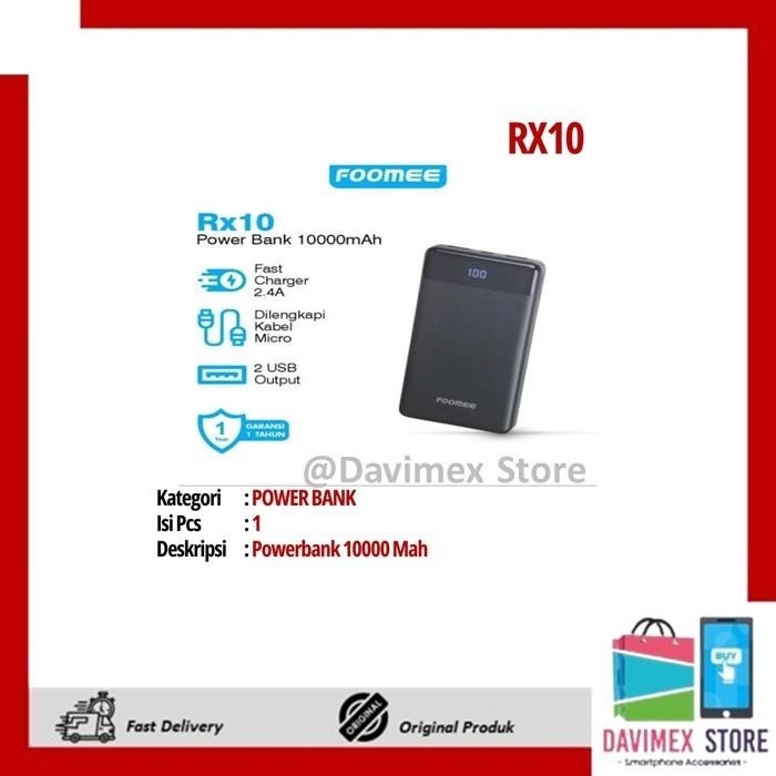 [ORI] FOOMEE RX10 Powerbank 10000 Mah Power Bank