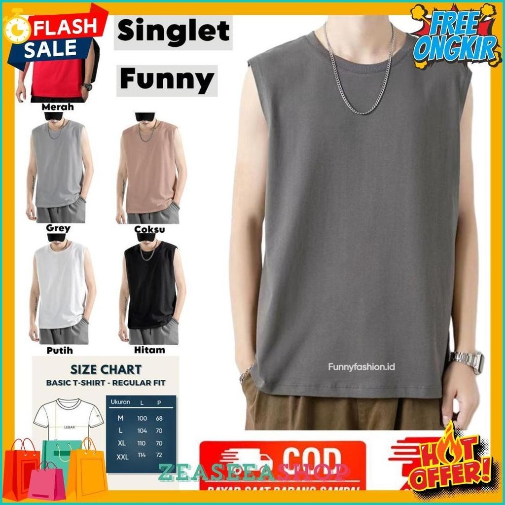 Funnyfashion Singlet Pria Polos Terbaru - Baju Oblong Pria Polos - Singlet Pria Keren - Singlet Pria