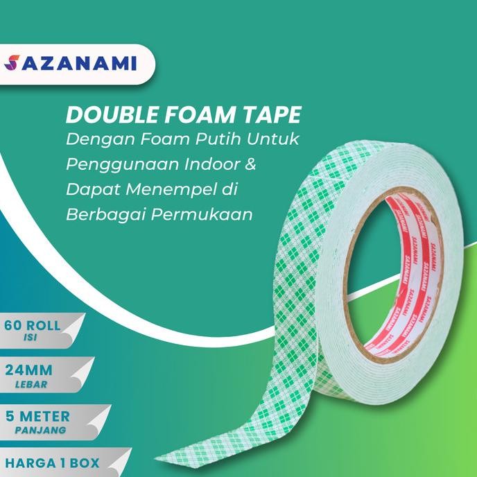 

1 BOX SAZANAMI DOUBLE TAPE FOAM 1" INCH X 5M DOUBLE TAPE BUSA PUTIH 60 saz4 Berkualitas