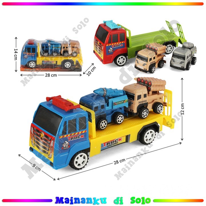 [Mainanku] Truk Muat Kendaraan Tempur 2 Pcs Flat Deck Friction 28 cm 8 cm Truck Construction 2 Warna