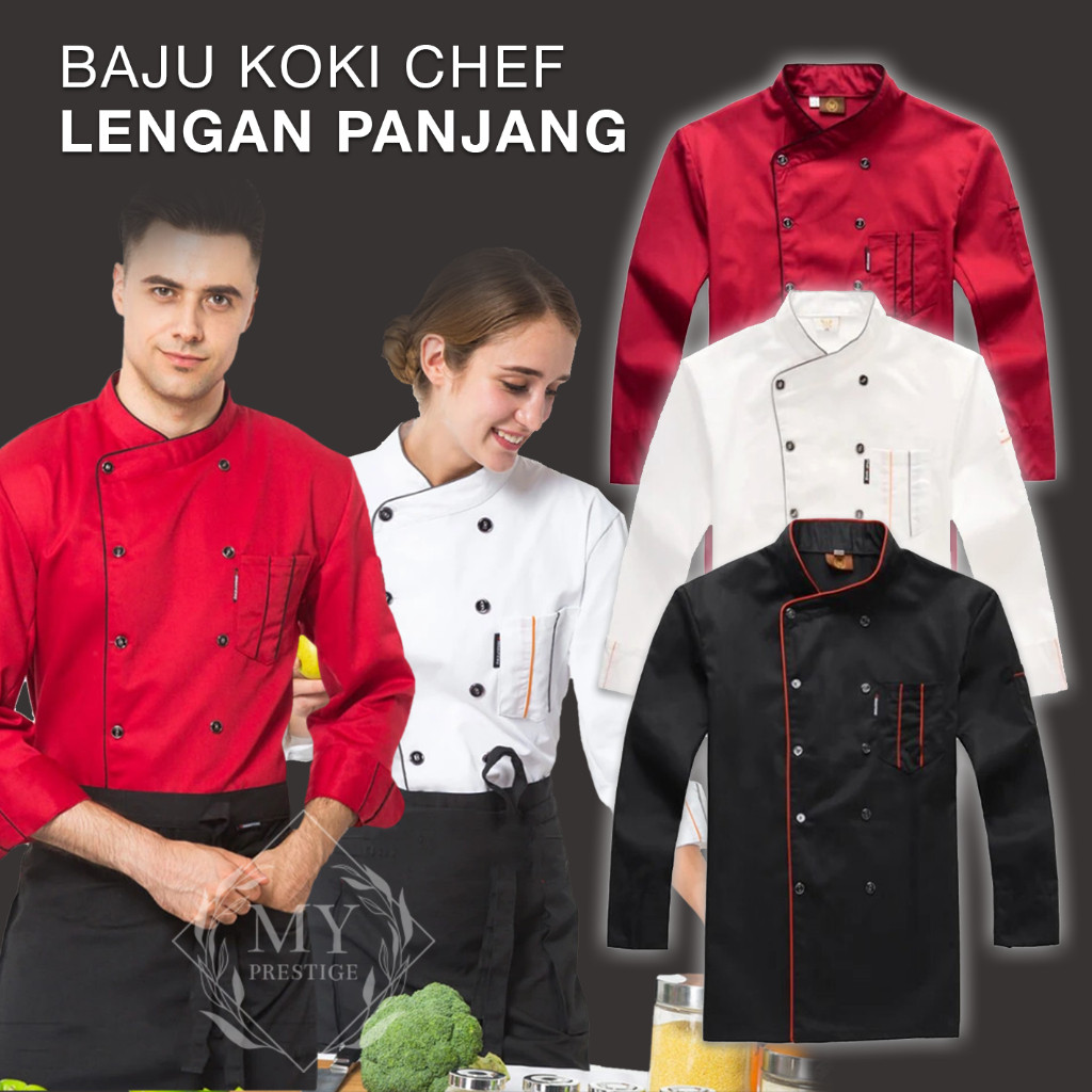 Seragam Kerja // Seragam Koki Baju Chef Lengan Panjang Jaket Masak Dapur Kitchen Unisex Pria Wanita