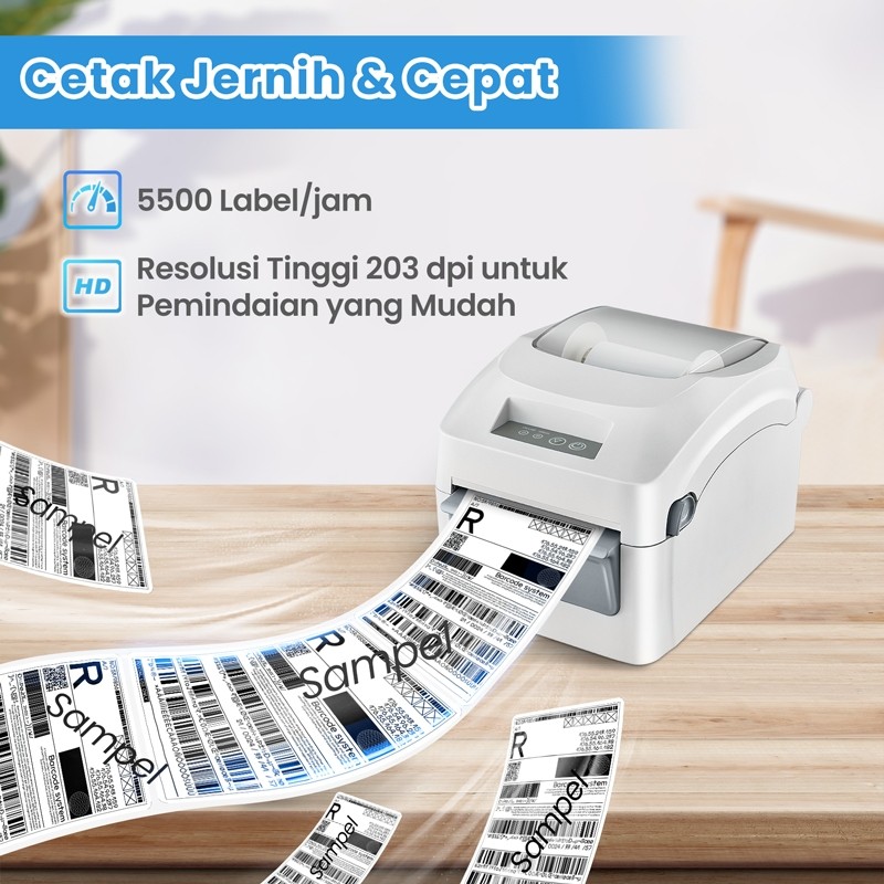 BARCODE PRINTER THERMAL WAYBILL PRINTER USB+BLUETOOTH MESIN CETAK LABEL STIKER RESI 4 INCI AND 3