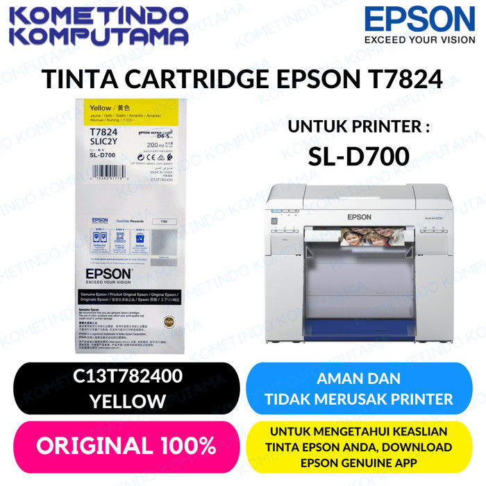 Wade D700 Yellow Tinta Catridge T7824 Epson Sl-D700 200Ml 100% Original