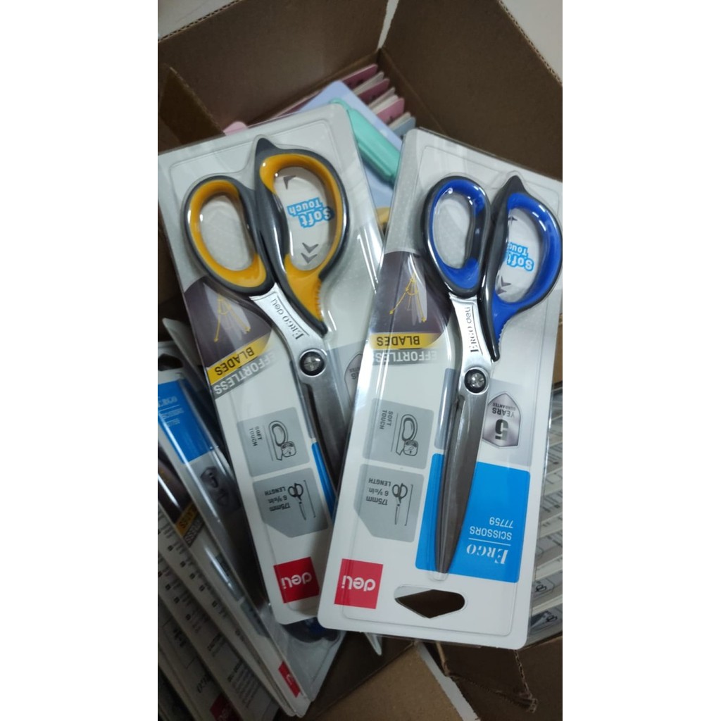 

langsung order saja] gunting deli ergo E 77759 panjang 175 mm soft touch safer & blunt tip kemasan