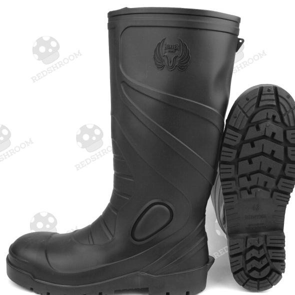 Sepatu Boot Tinggi Hunter Safety 1 Hitam Kuning Putih Toe Cap Besi