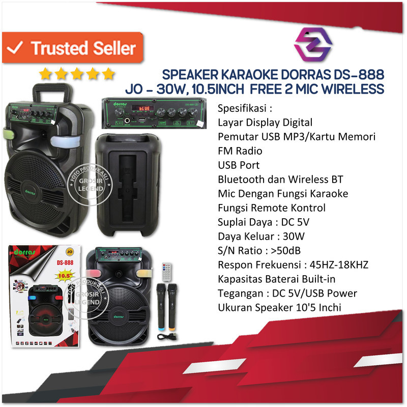 Speaker Portable Karaoke DORRAS DS-888JO  10.5" free 2 MIC WIRELES