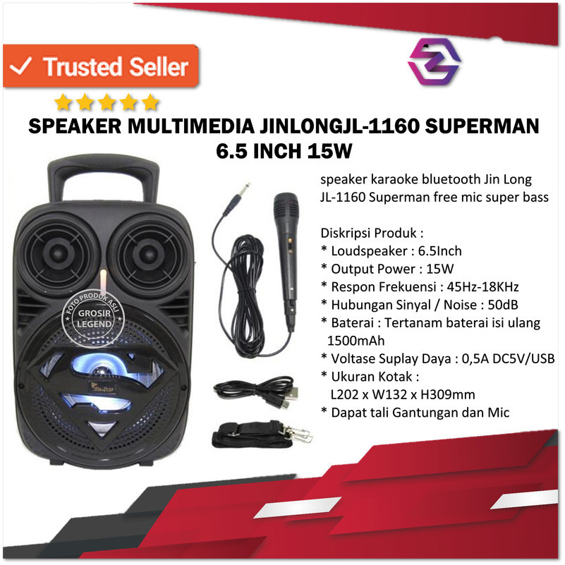 speaker karaoke bluetooth Jin Long JL-1160 Superman + mic super bass