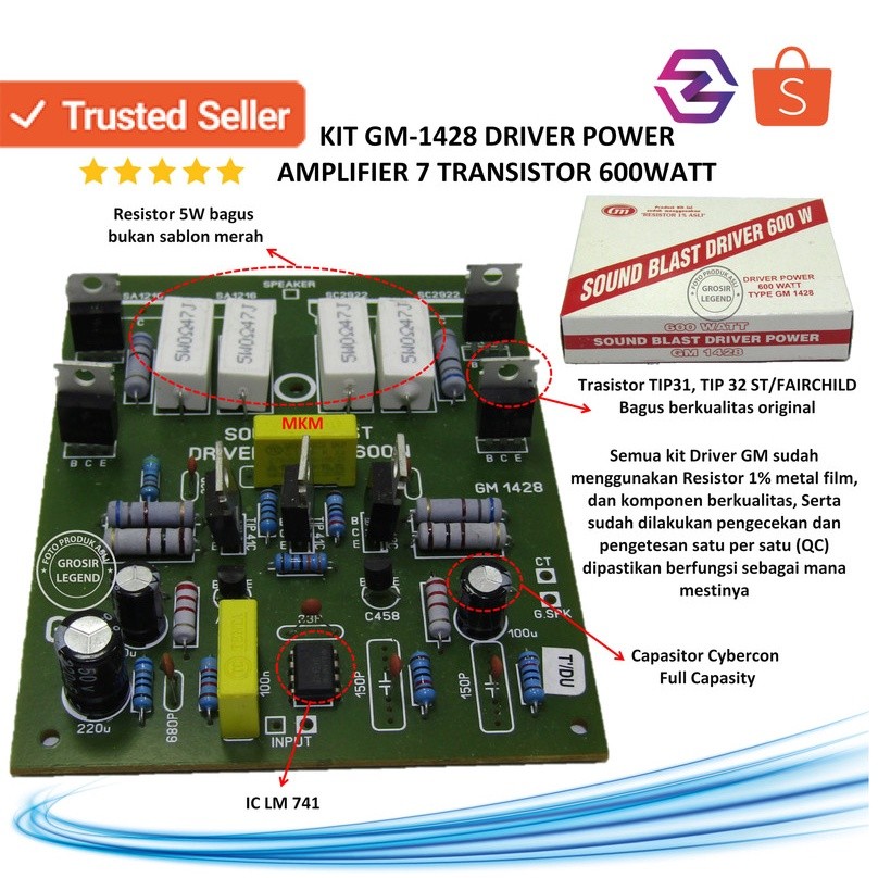 Kit driver power amplifier 7 transistor 600W GM 1428