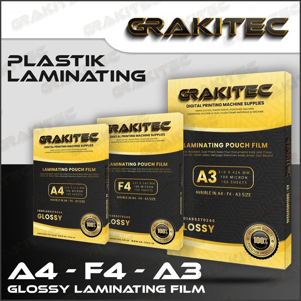 

BISA COD Plastik Laminating FIlm F4 & A4 Glossy 100 MICRON 100 PCS Grakitec in-129