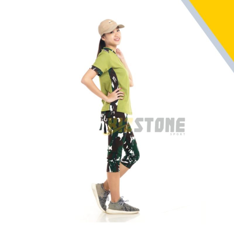 Stelan Baju Olahraga Wanita /Setelan Baju Senam Zumba /Setelan Baju Senam Motif Army