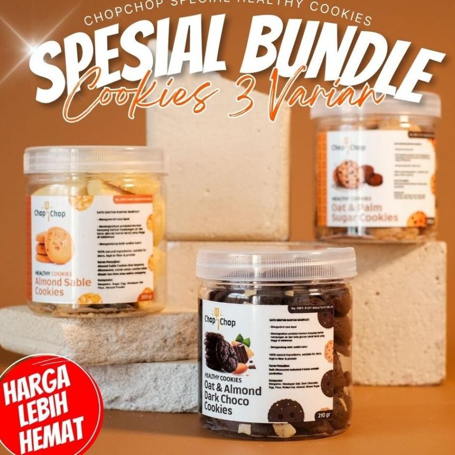 

Paket Bundle Healthy Sna - Kombinasi Oat And Almond Dark Choco, Palm Sugar Dan Almond Sable Cookies - Jadikan Tetep Bisa Ngel Enak