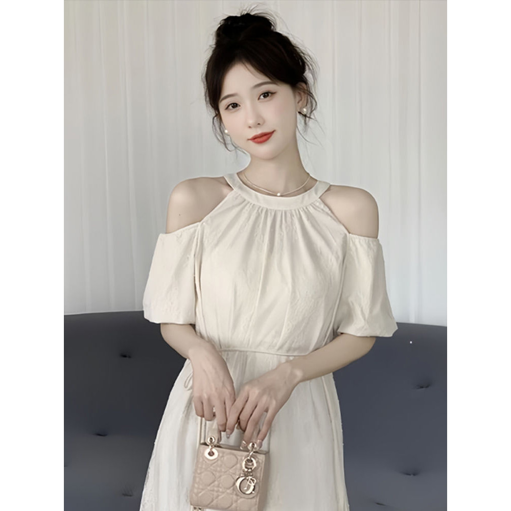 Women's Summer Slip Dress Mori Style off-the-Shoulder Midi Dress