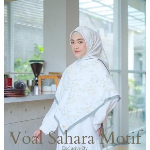 Jilbab Segiempat Voal Sahara Motif Kayla Scarf Hijab Segi Empat Bunga
