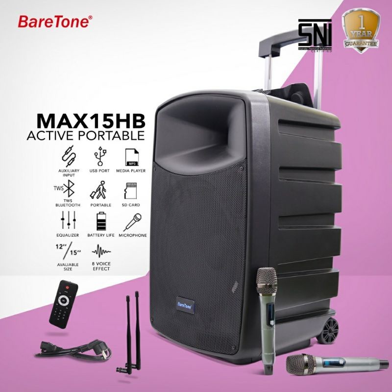 BARETONE Speaker Portable MAX15HB Speaker 15inch Baretone 15HB
