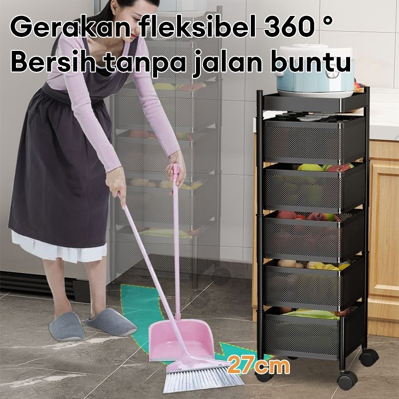 Rak Troli Susun Putar Rak Berputar Rak Dapur Stainless Steel Rak Sayuran Rak Susun Serbaguna