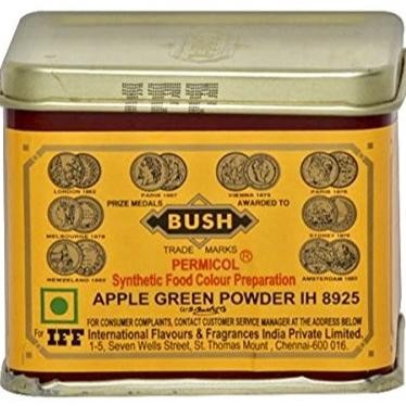 

+++++] BUSH Synthetic APPLE GREEN Food Colour Powder (IH8925, 100gms Tin)