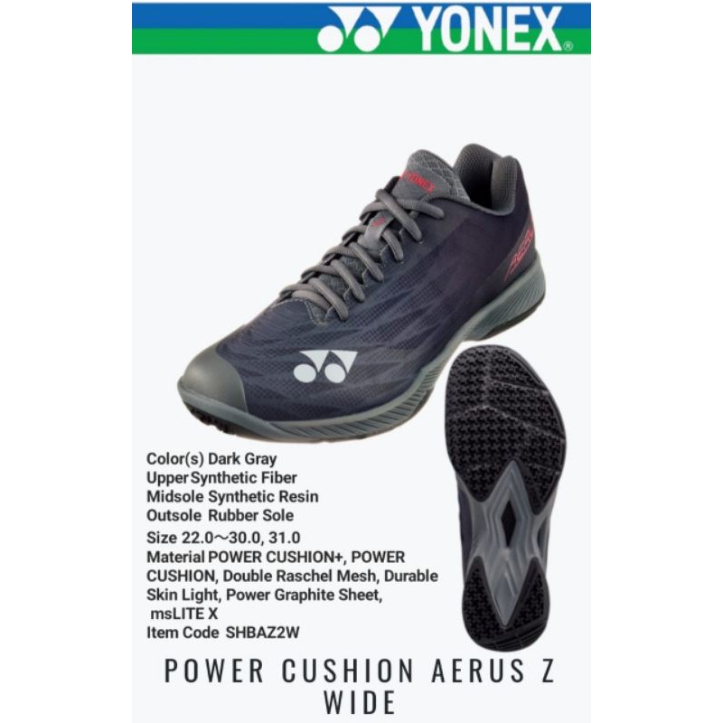 New Color Sepatu Badminton Yonex Power Cushion Aerus Z 2 / Z2 Wide Red And Dark Grey Original