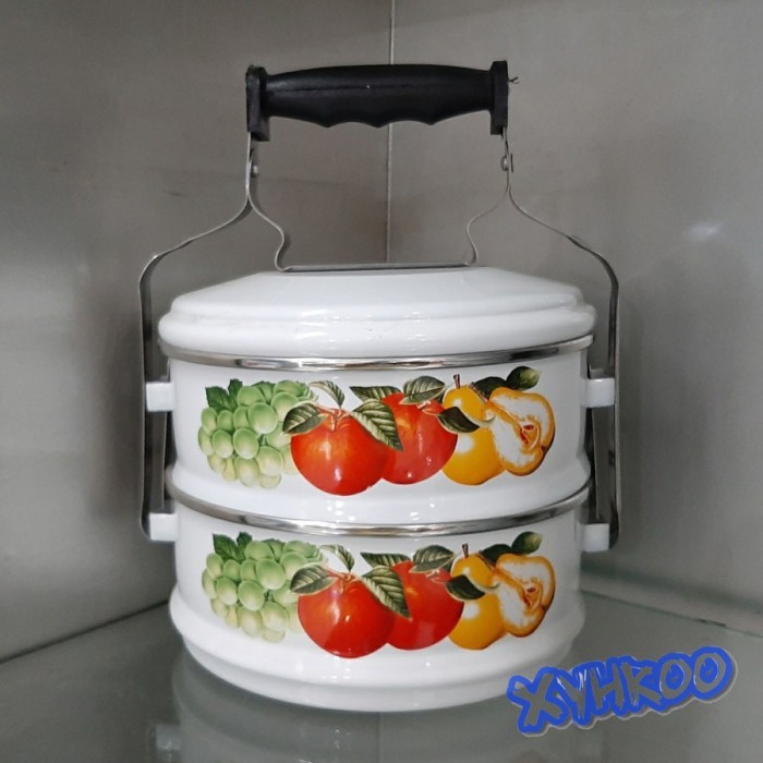 Rantang Enamel Susun 2 Ukuran 18Cm Motif Buah