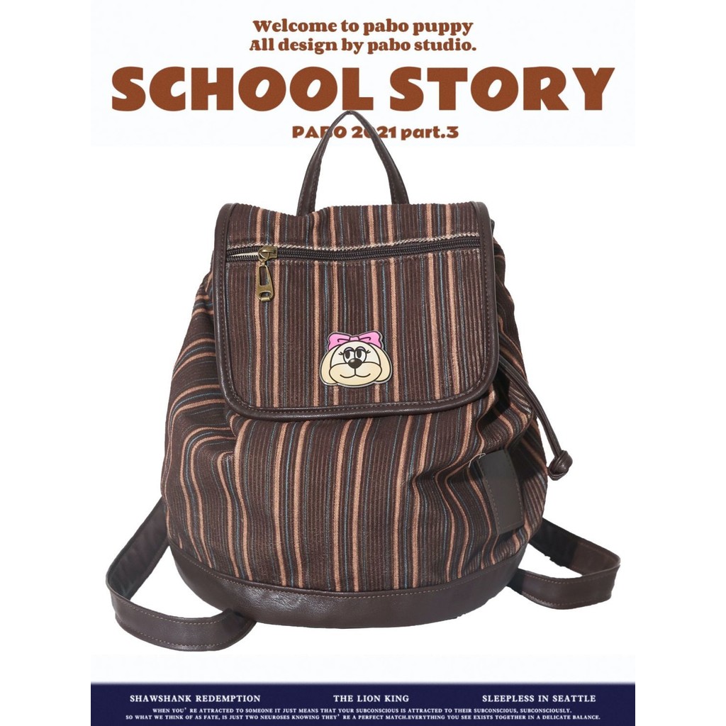 Tas sekolah ransel tekstur korduroi perguruan tinggi retro Amerika baru untuk wanita
