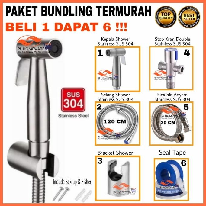 Jet Shower Toilet Stainless SUS 304 Stop Kran Air Cabang Selang Kloset