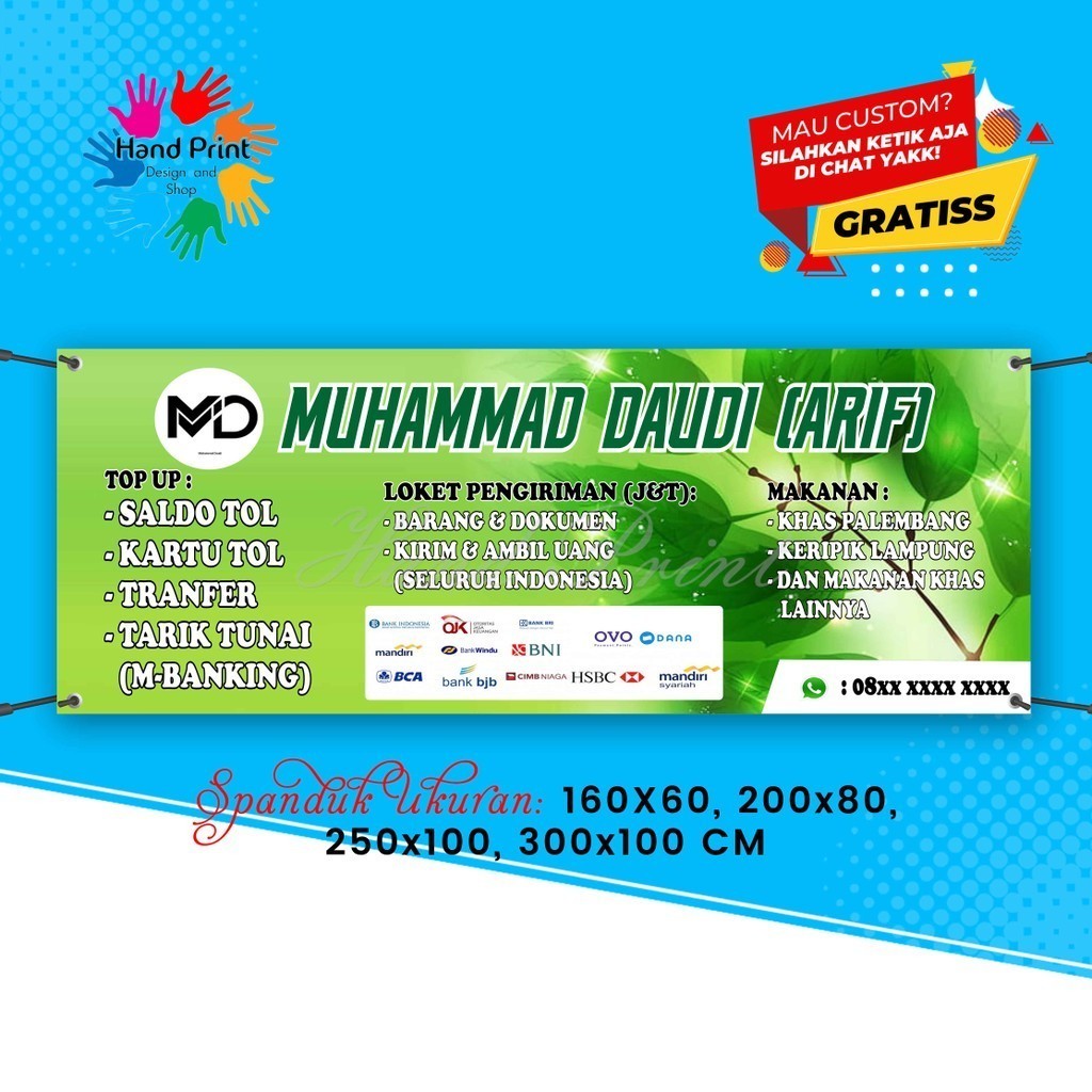 SPANDUK BANNER Konter Brilink Hijau MMT Spanduk Custom 300x100CM