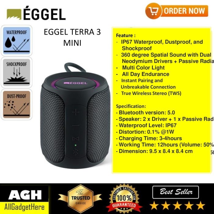 Eggel Terra 3 Mini 360 Waterproof Portable Bluetooth Speaker