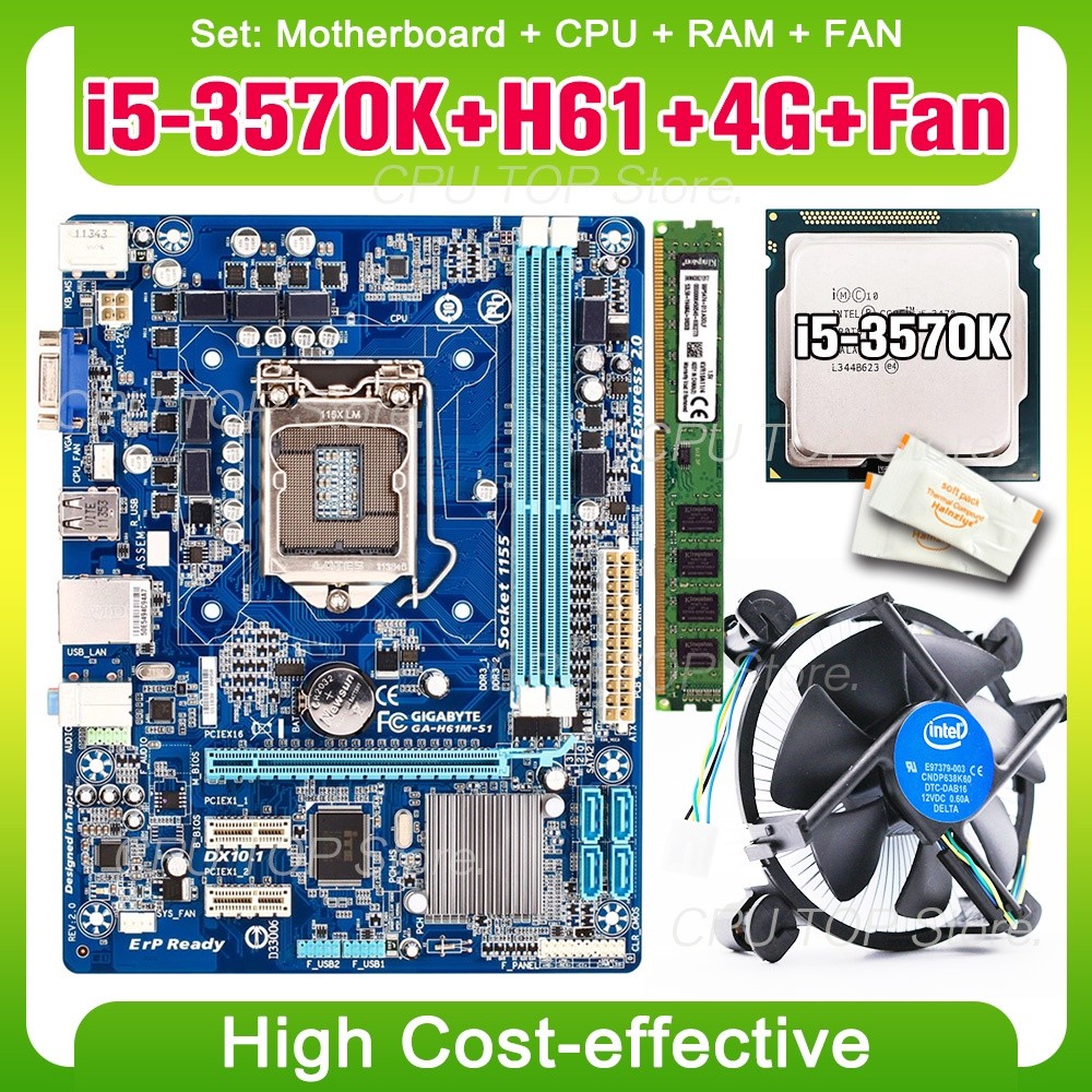 ⚡️Paket: Motherboard ASUS/Gigabyte H61 + CPU Intel i3-2120 i3-3250 i5-3470 i5-3570K LGA 1155 + RAM 4