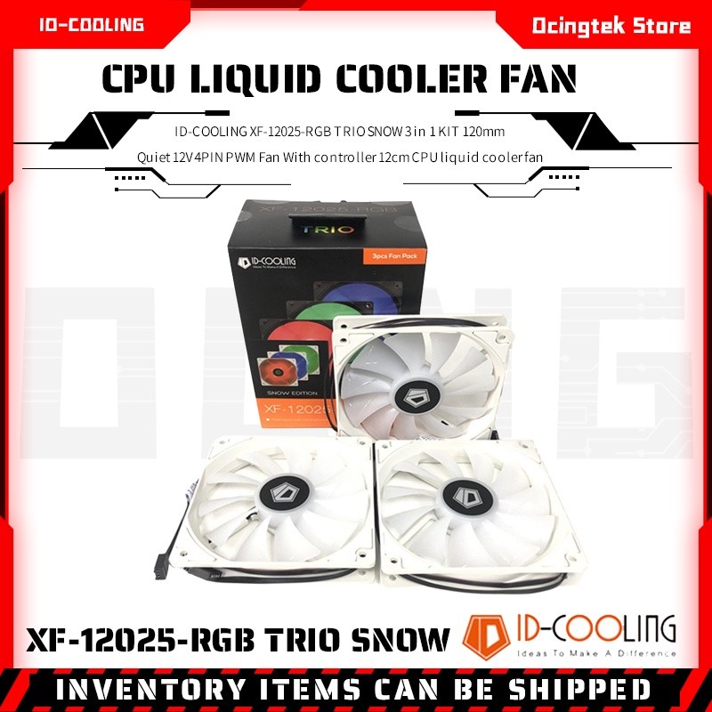 ID-Cooling XF-12025-RGB Trio Snow 3 in 1 Kit 120mm Tenang 12V 4Pin PWM Fan dengan controller 12cm CP