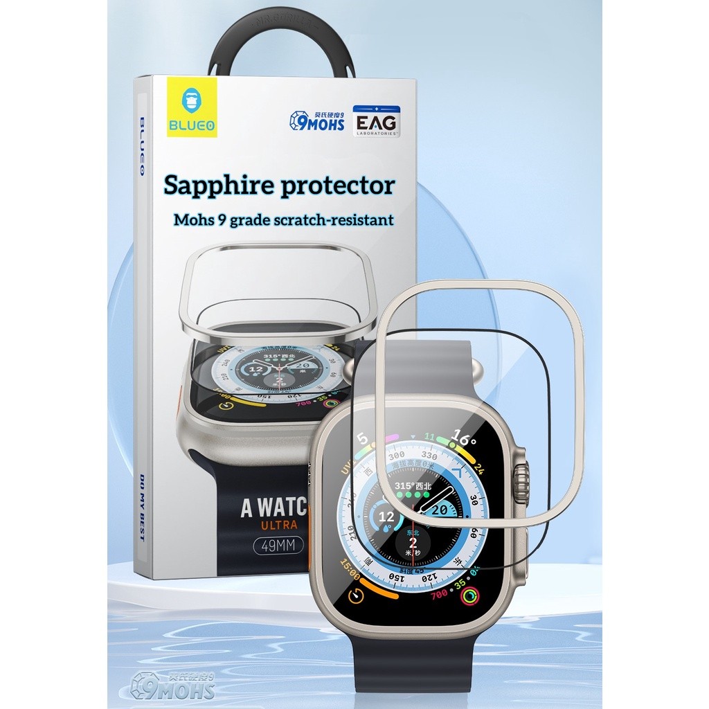 Pelindung layar Blueo Sapphire & kit paduan titanium kompatibel untuk pelindung layar iwatch ultra 1