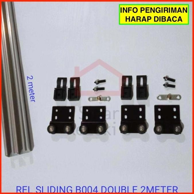 Set Rel Sliding B004 Double 2 Mtr + Roda / Pintu Lemari Gantung Geser