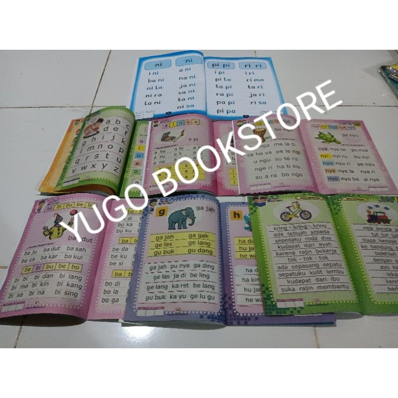 

PAKET 7 BUKU LANCAR MEMBACA 1 - 6 -60 JAM PINTAR BACA TANPA DI EJA ORIGINAL FULL COLOUR