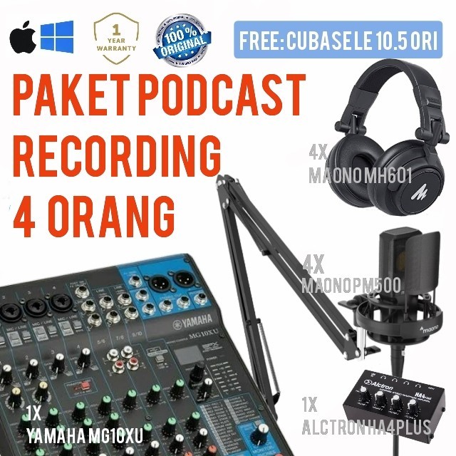 PAKET LENGKAP PODCAST 4 ORANG, YAMAHA MG10XU, MAONO PM500 + HEADPHONE